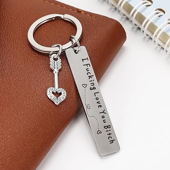 Best Friend Keychain for Women, Stainless Steel Key Chain Engrave I Fking Love You Bith