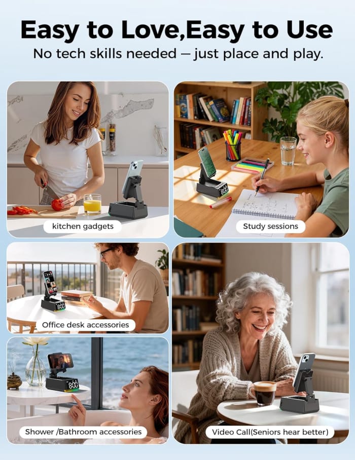 Bluetooth Speaker White Elephant Gifts:Induction Cell Phone Stand HD Sound Gift for Men Women Adults Birthday Christmas Secret Santa