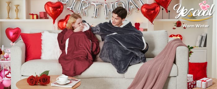 Wearable Blanket Hoodie, Flannel Sherpa Fleece Blanket Sweatshirt for Adults Women Men