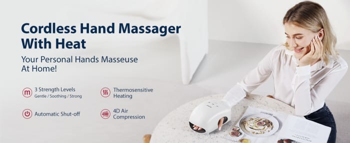 Hand Massager - Cordless Hand Massager with Heat and Compression for Arthritis and Carpal Tunnel