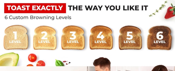 Stainless Steel Toaster 4 Slice, Long Extra-Wide Slots for Bagels and Waffles