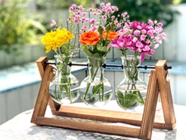 Air Planter Bulb Glass Vase Metal Swivel Holder Retro Tabletop for Hydroponics Home Garden Office Decoration