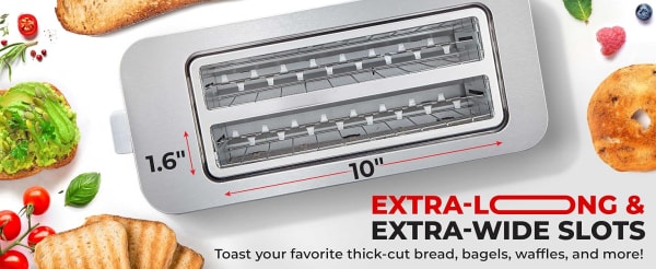 Stainless Steel Toaster 4 Slice, Long Extra-Wide Slots for Bagels and Waffles