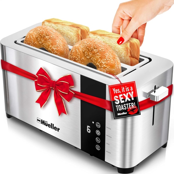 Stainless Steel Toaster 4 Slice, Long Extra-Wide Slots for Bagels and Waffles