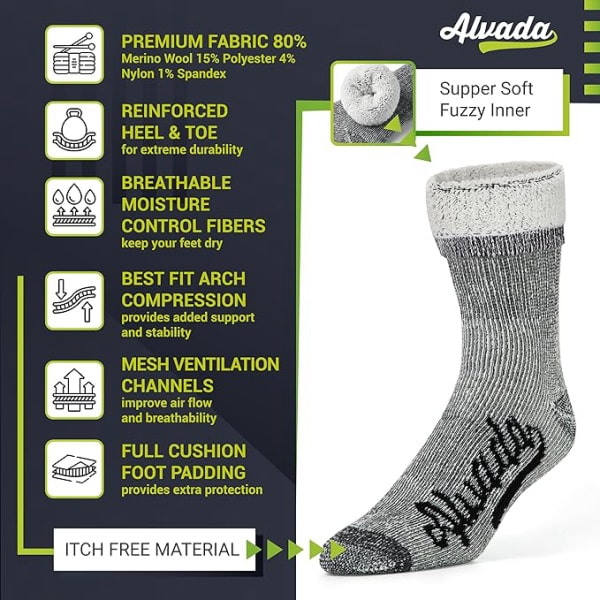 Merino Wool Hiking Socks Thermal Warm Crew Winter Boot Sock For Men & Women